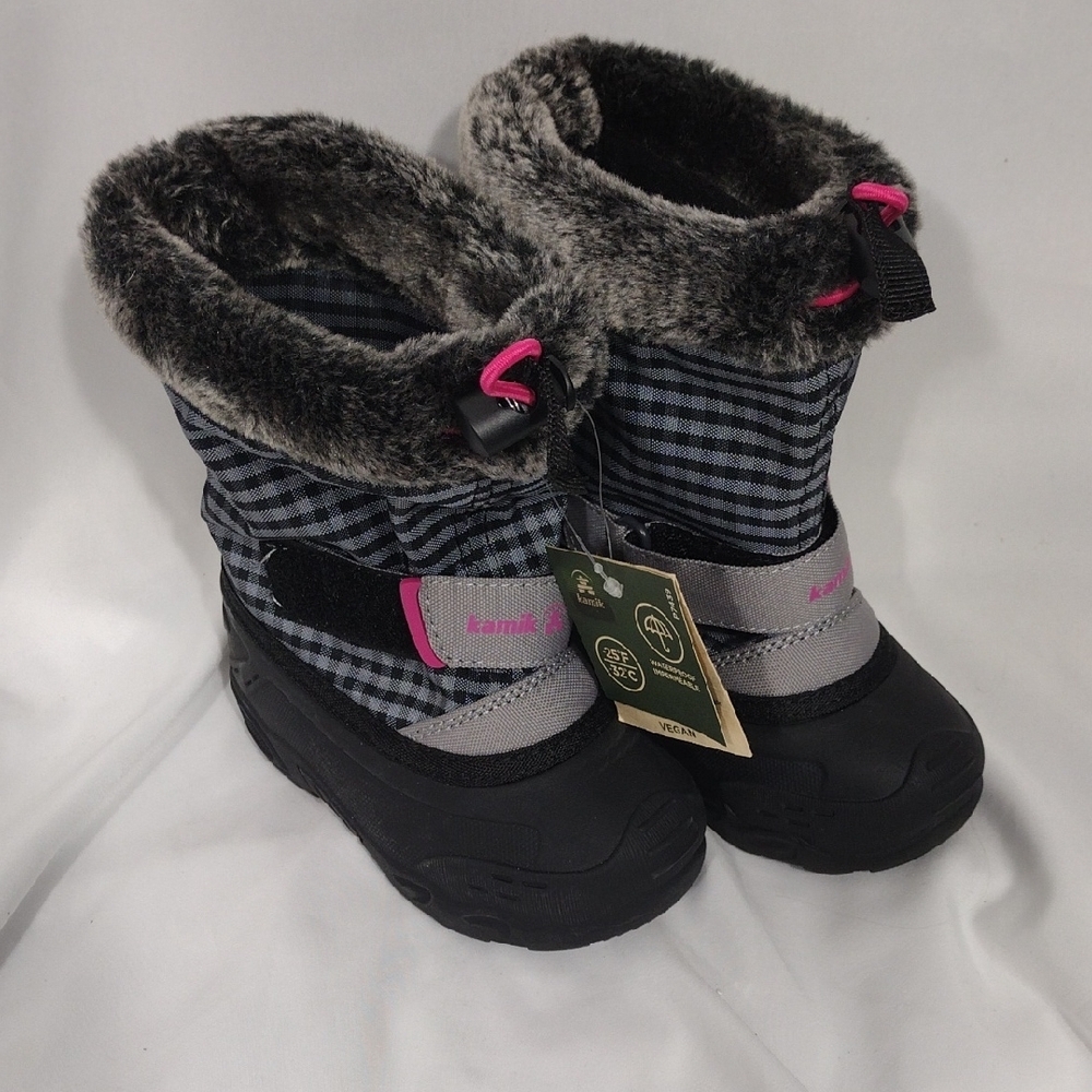 NWOB Kamik Little Girls Plaid Mini2T Waterproof Insulated Winter Boot Size 8